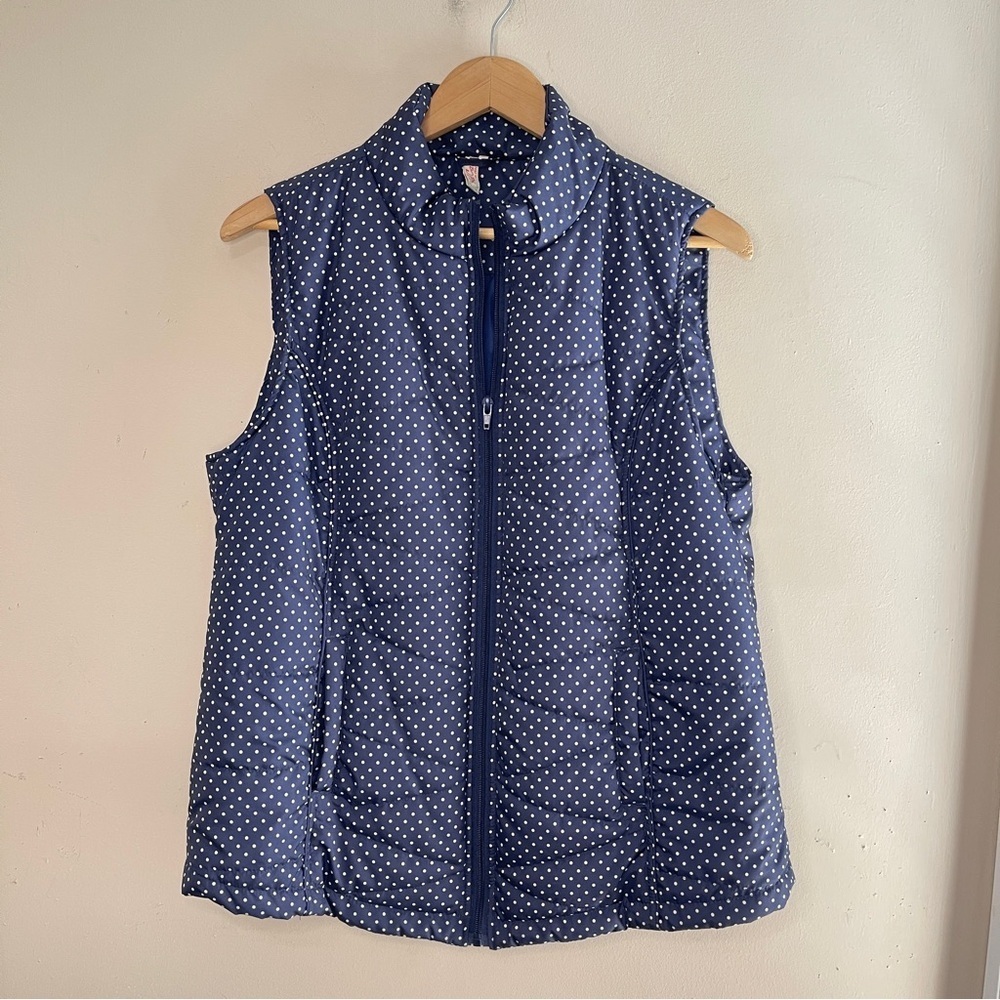 RED CAMEL Blue and White Polka Dot Quilted Vest, XL